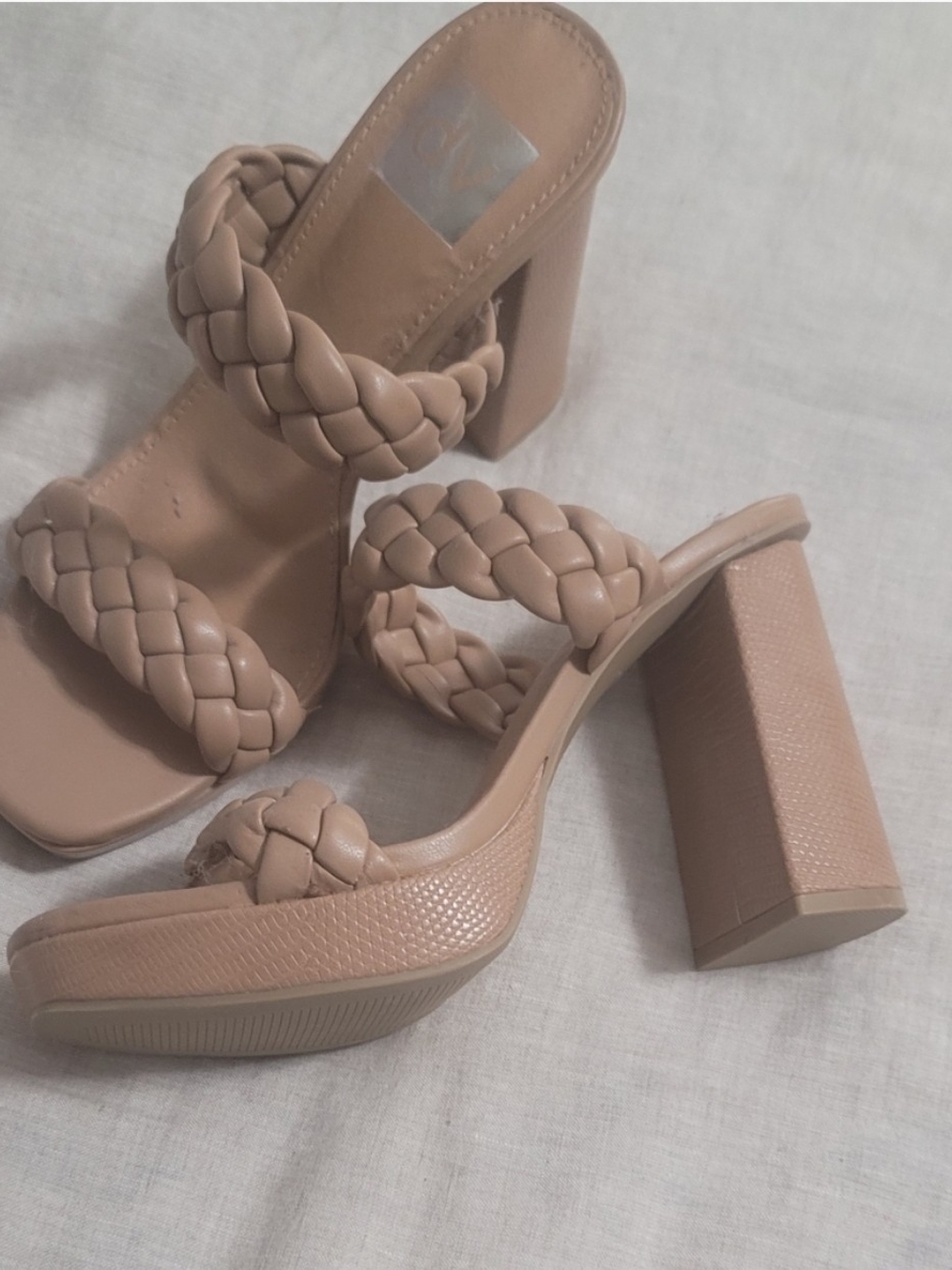 Dolce Vita Braided Double-Strap Block Heel Sandals - Taupe